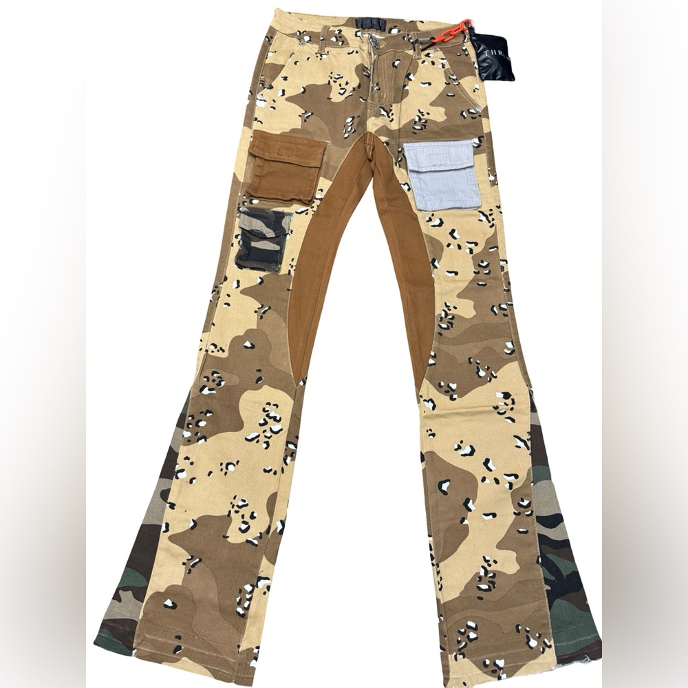 THRT Camo Patchwork Flare Denim Pants 30x32 NWT Rare Utility Streetwear Grail!!